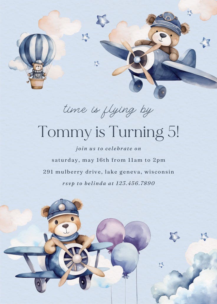Beary cute pilot - invitación de cumpleaños