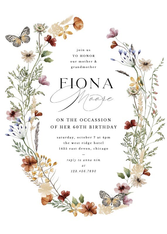 Beautiful blooms - birthday invitation
