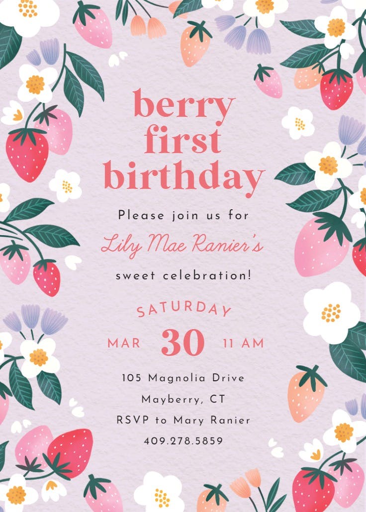 Berry sweet - invitación para fiesta