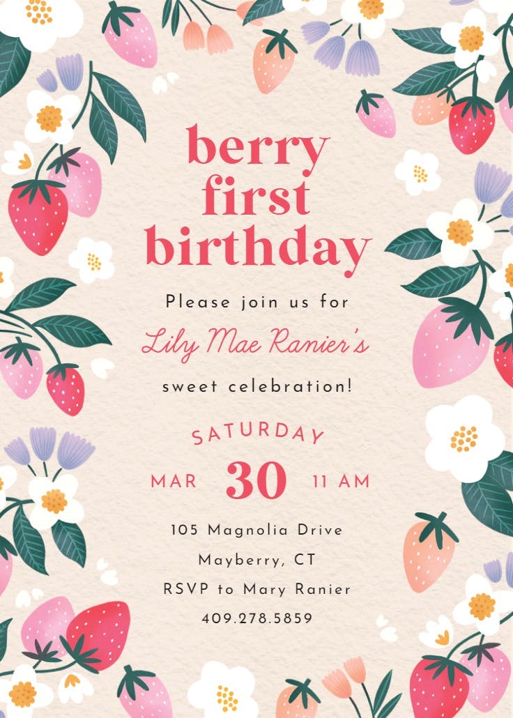 Berry sweet - invitación para fiesta