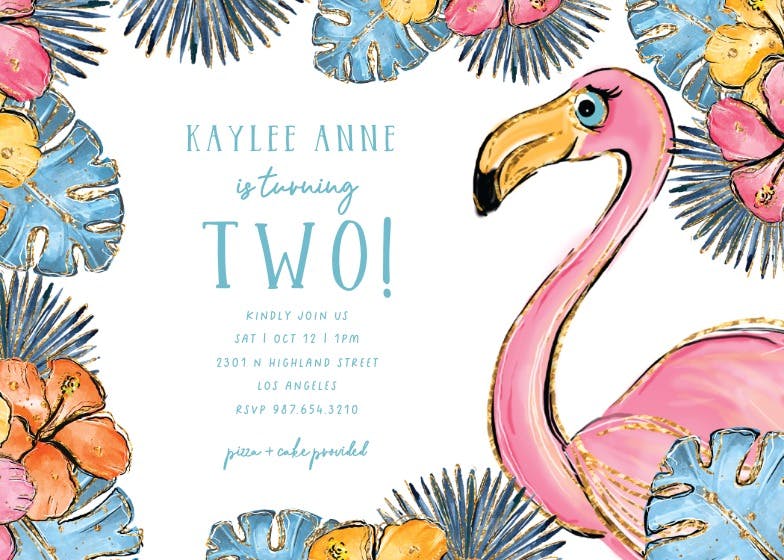 Big flamingo -  invitación de fiesta de cumpleaños con foto