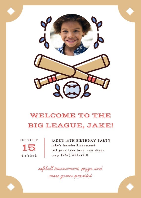 Big league - invitación de fiesta de cumpleaños con foto