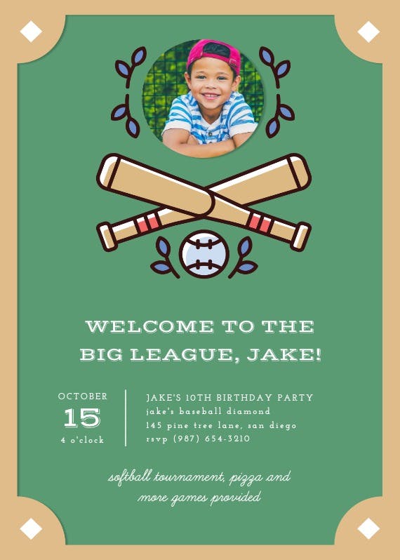 Big league - invitación de fiesta de cumpleaños con foto