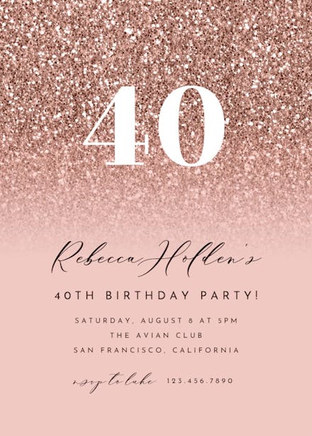 Big number rosed glitter - birthday invitation