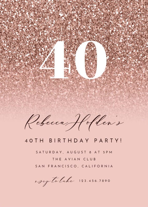 Big number rosed glitter -  invitación de cumpleaños