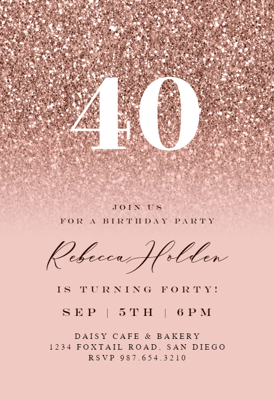 Gold Confetti White and Gold Glitter Editable Invitations Cheers to 40 Template Gold Glitter invitation Adult 40th Birthday Invitation