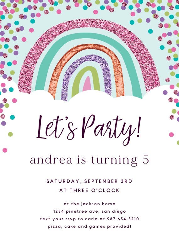 Big rainbow and sky - printable party invitation