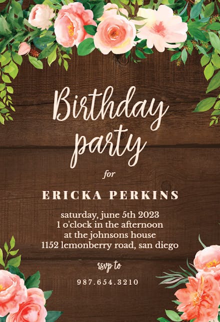 Roses On Wood - Birthday Invitation Template | Greetings Island Roses On Wood - Birthday Invitation Template | Greetings Island