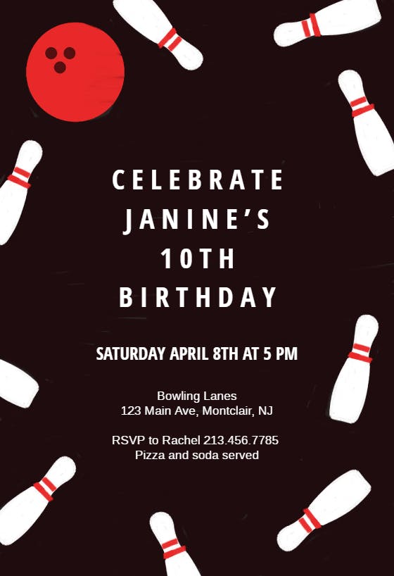 Birthday bowling - party invitation