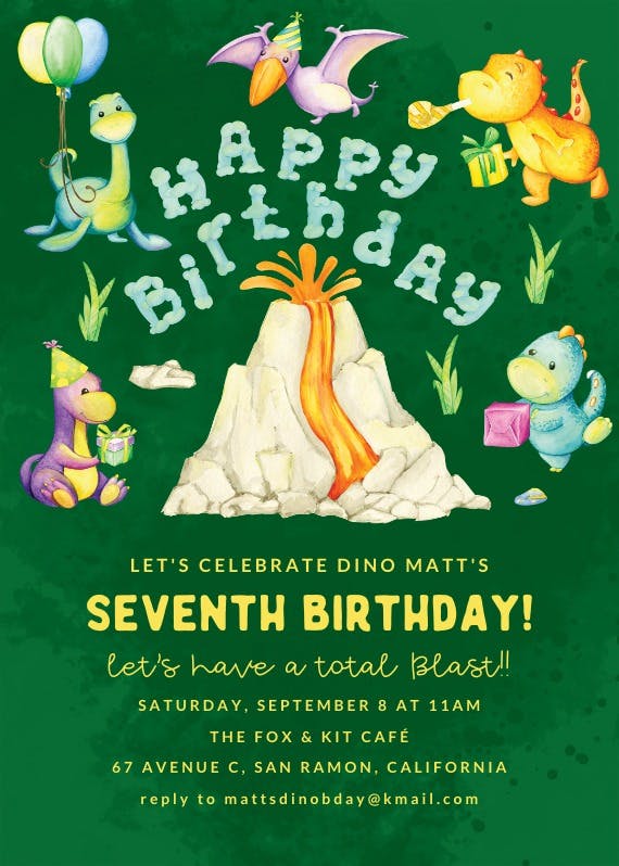Birthday dinosaurs volcano -  invitación para fiesta