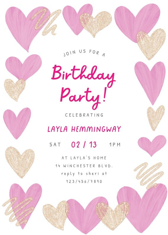 Birthday hearts - party invitation