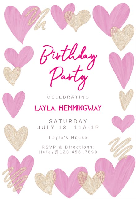 Birthday Hearts - Birthday Invitation