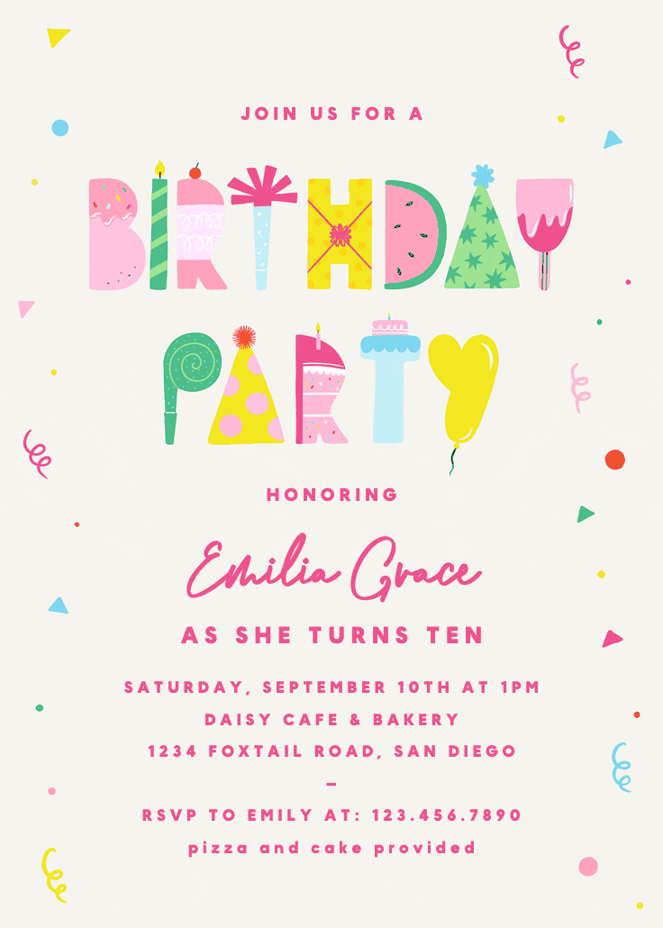 Birthday party happy typo - invitación de cumpleaños