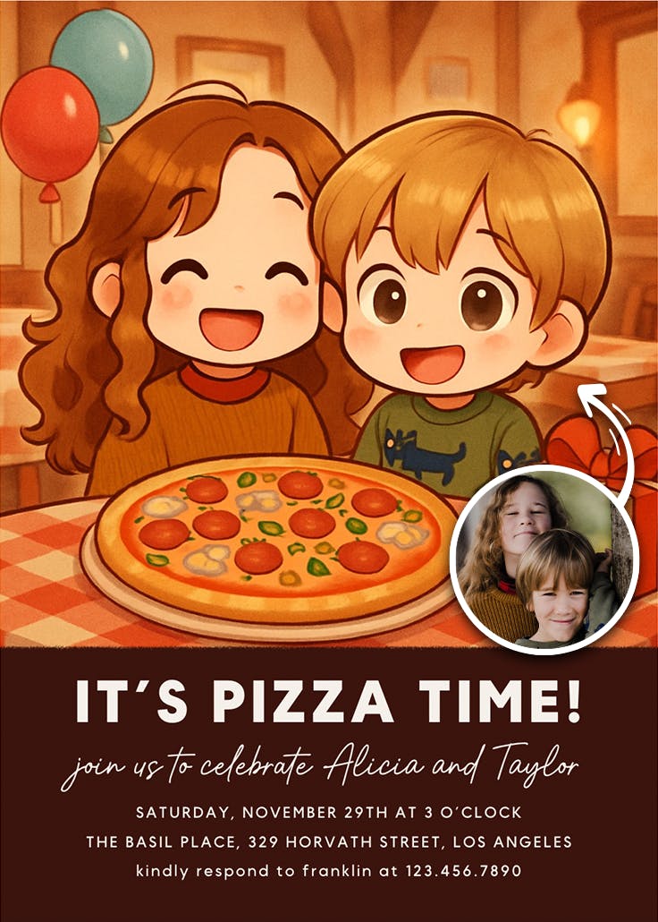 Birthday pizza party - printable party invitation