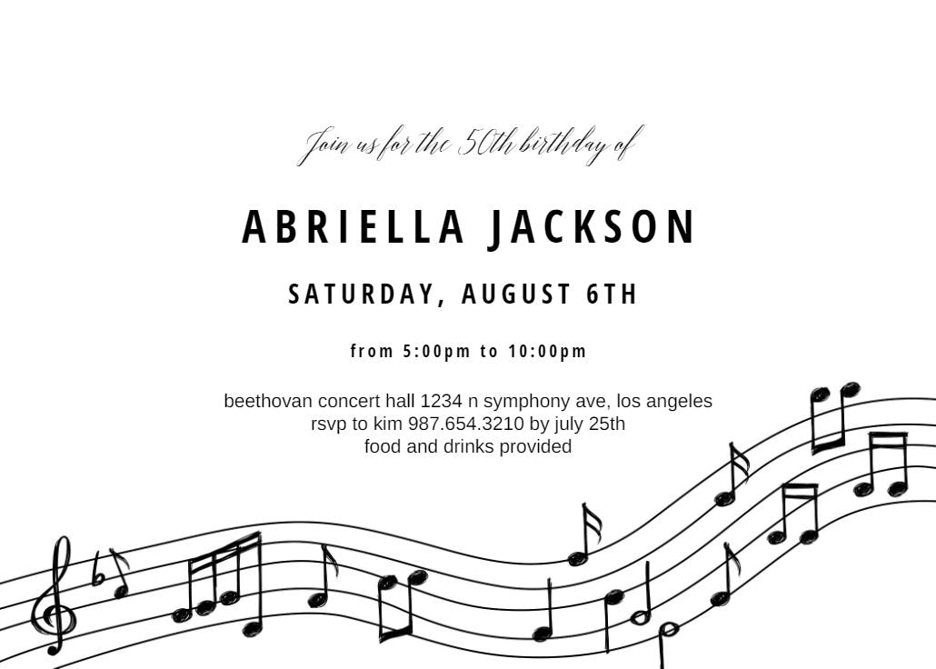 Black & white music - party invitation