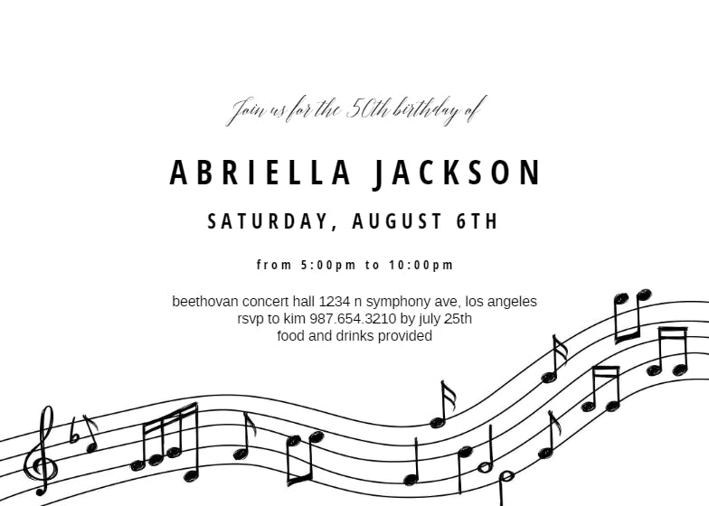 Black & white music - printable party invitation