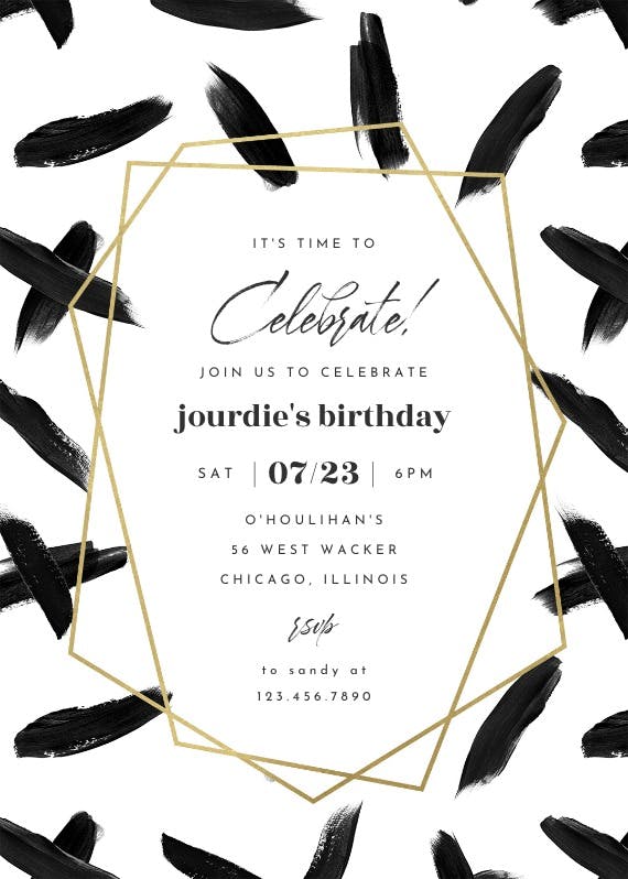 Black brush strokes -  invitación de cumpleaños