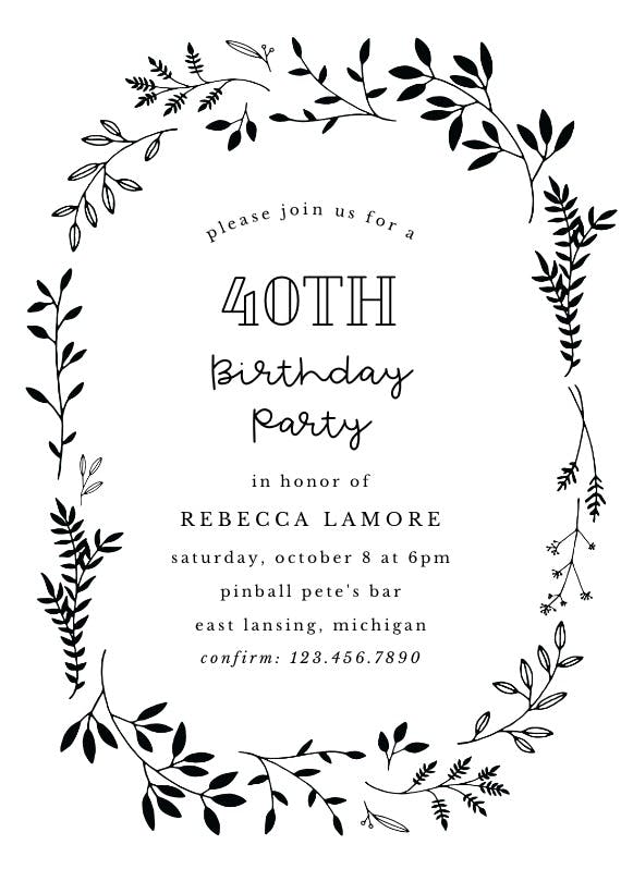 Black ink leaves -  invitación de cumpleaños