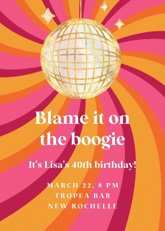 Blame it on the boogie - party invitation