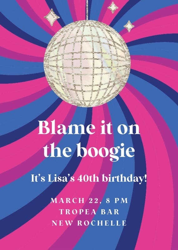 Blame it on the boogie - birthday invitation