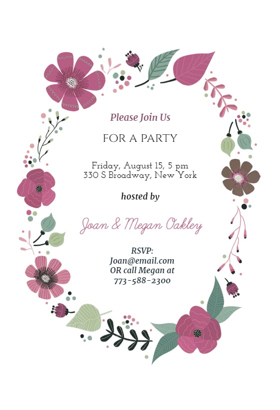 Blooming wreath -  invitation template