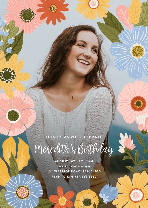 Blooms frame - birthday invitation