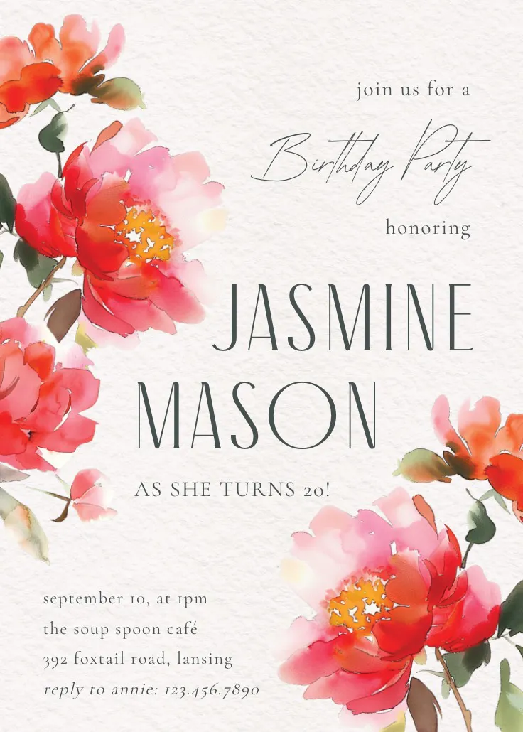 Blossoms & memories - invitation de fête à imprimer