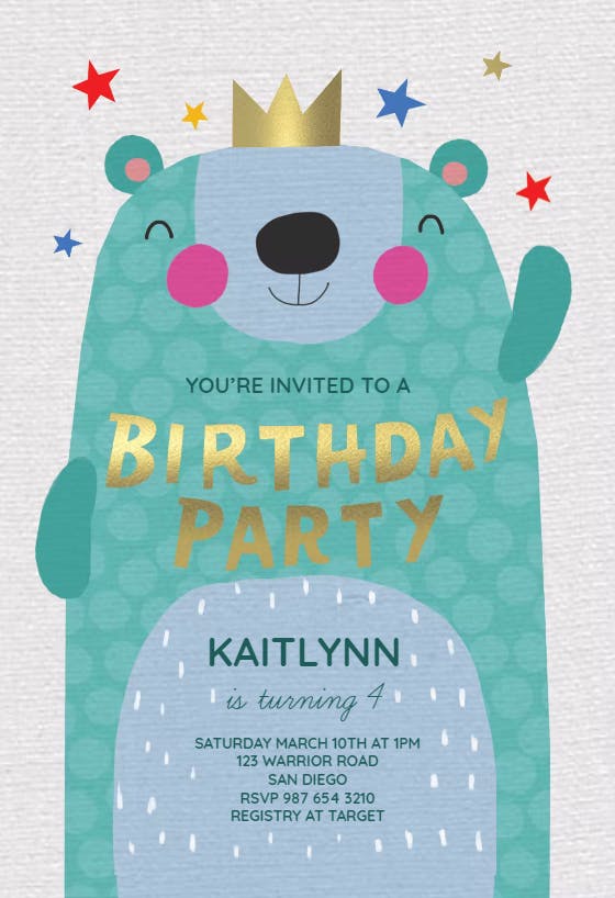 King of bears - birthday invitation