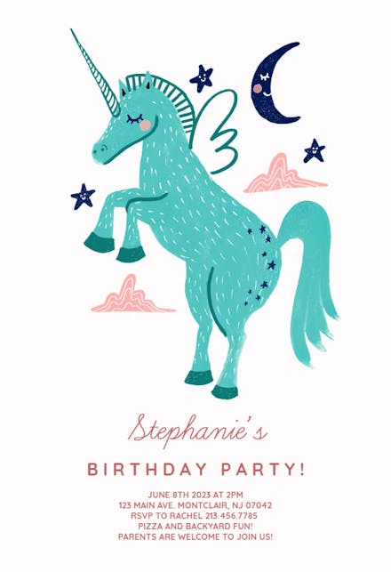 Blue Unicorn - Birthday Invitation