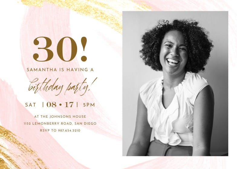 Blush gold brush - invitación de fiesta de cumpleaños con foto