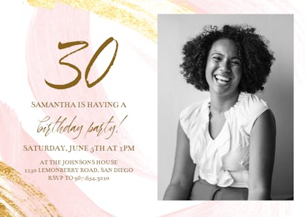 Blush Gold Brush - Birthday Invitation