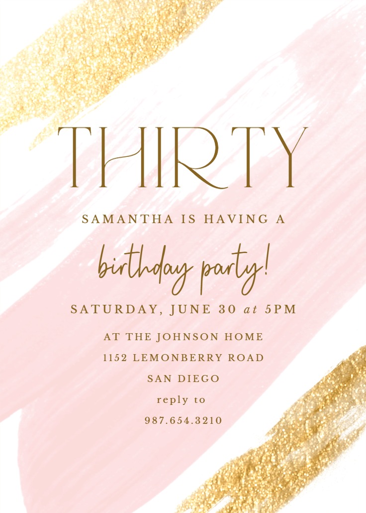 Blush Gold Brush - Birthday Invitation Template | Greetings Island