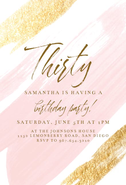 Blush Gold Brush - Birthday Invitation