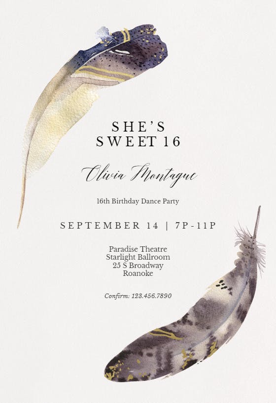 Boho feathers - birthday invitation