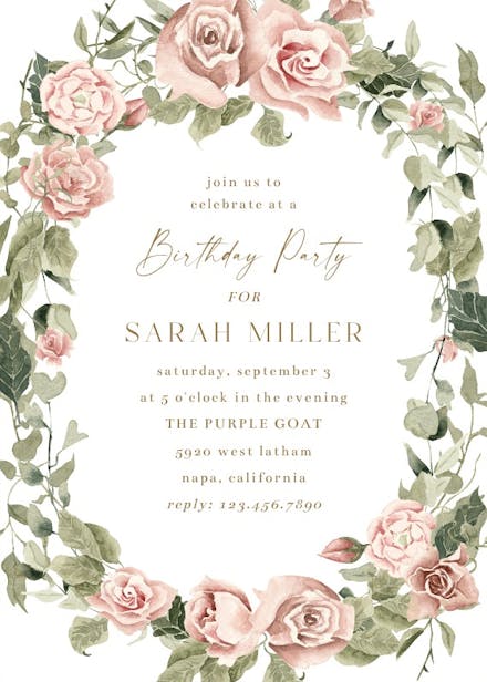Boho Rose Dusty Pink - First Holy Communion Invitation Template (Free)