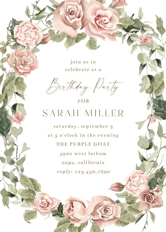 Boho rose dusy pink - birthday invitation