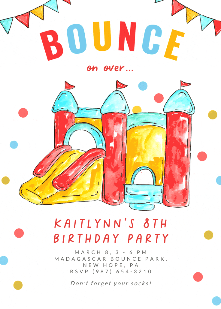 Bouncy house trampoline - birthday invitation