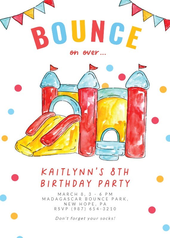 Bouncy house trampoline - birthday invitation