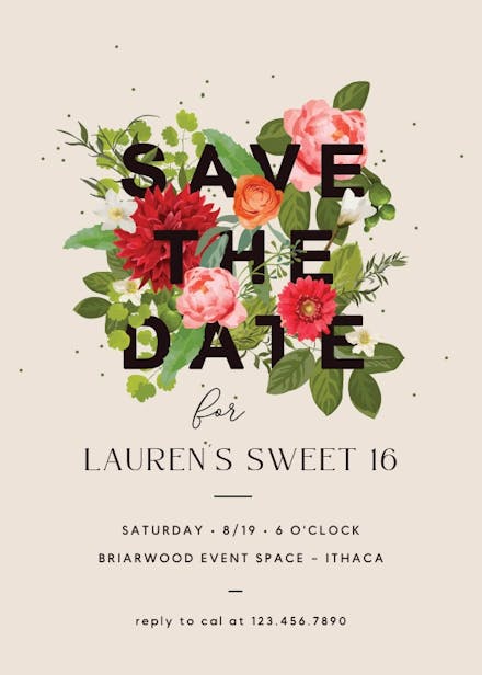 Floral Sixteen - Sweet 16 Invitation Template (Free) | Greetings Island