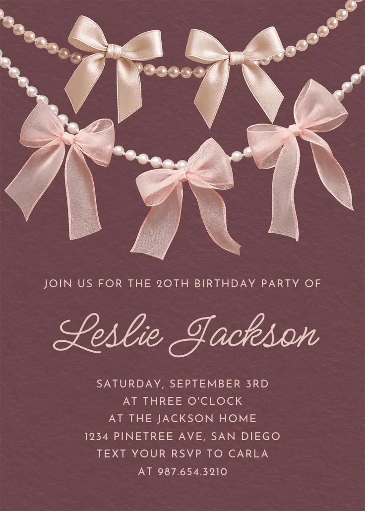 Bows and pearls - convite de festa