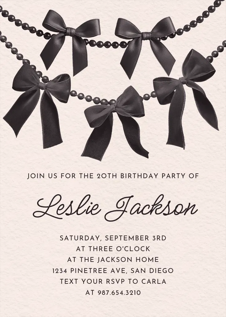 Bows and pearls - convite de festa
