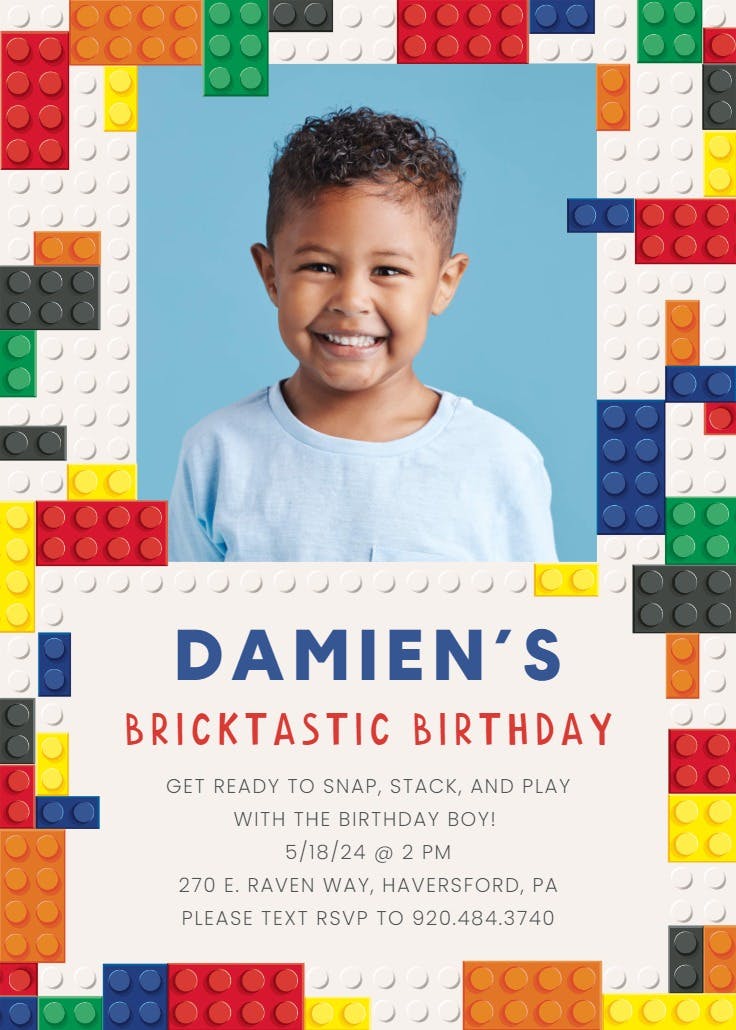 Bricktastic bash photo - birthday invitation