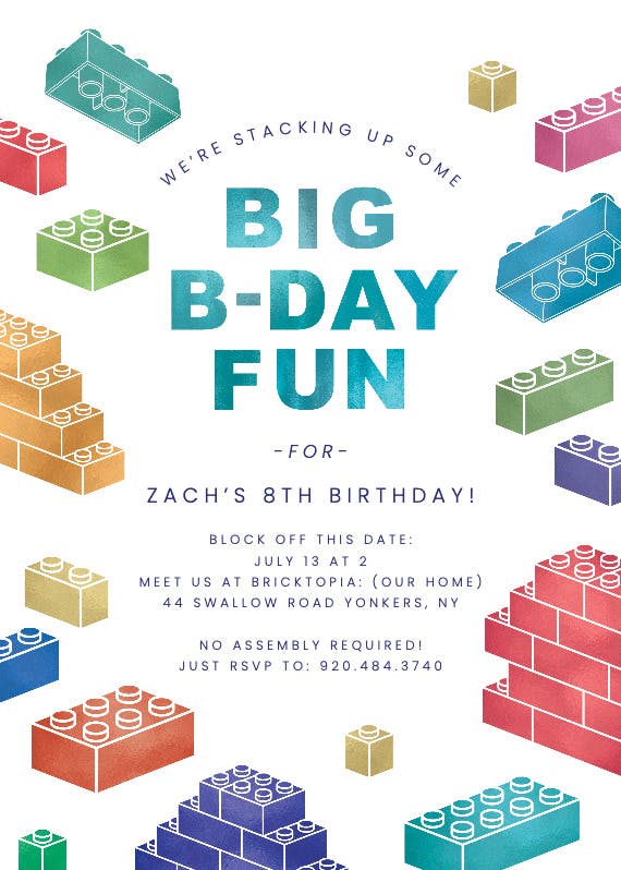 Bricktopia -  invitación de cumpleaños