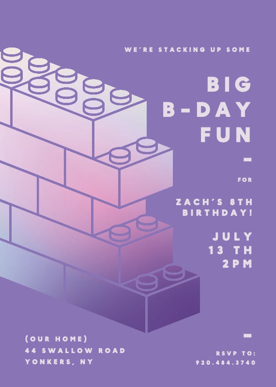 Bricktopia foil -  invitación de cumpleaños