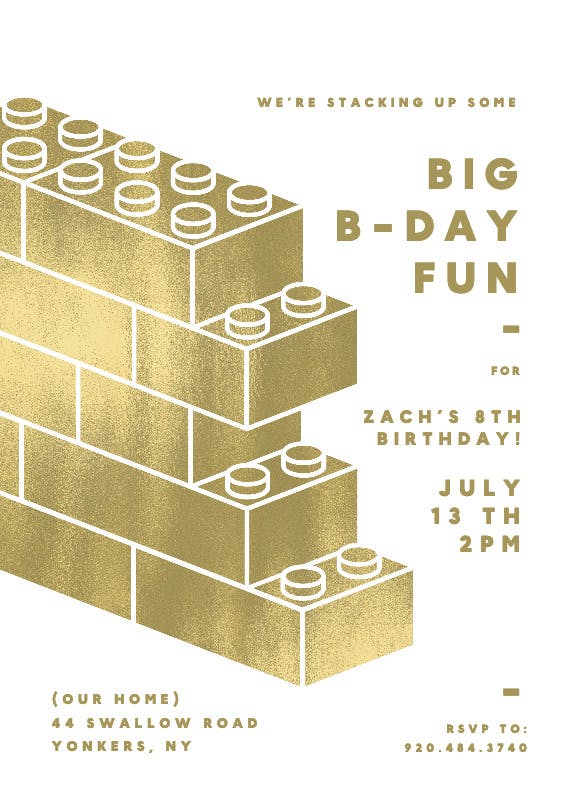 Bricktopia foil -  invitación para fiesta