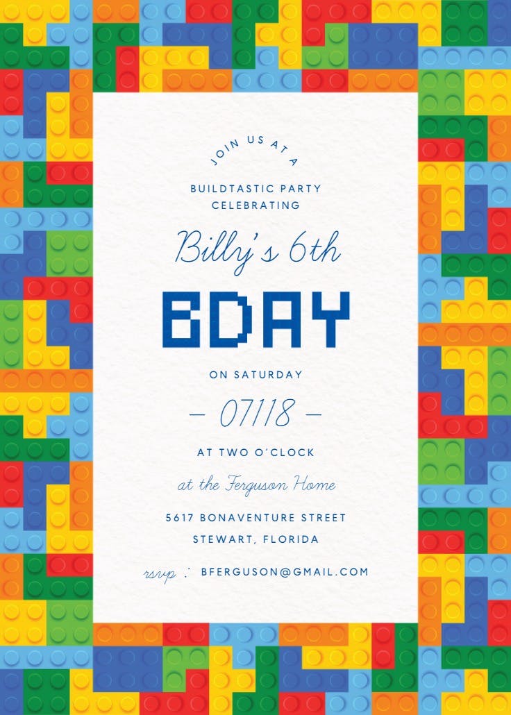 Brilliant blocks - birthday invitation