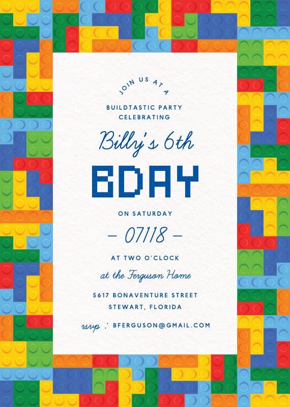 Brilliant blocks - birthday invitation