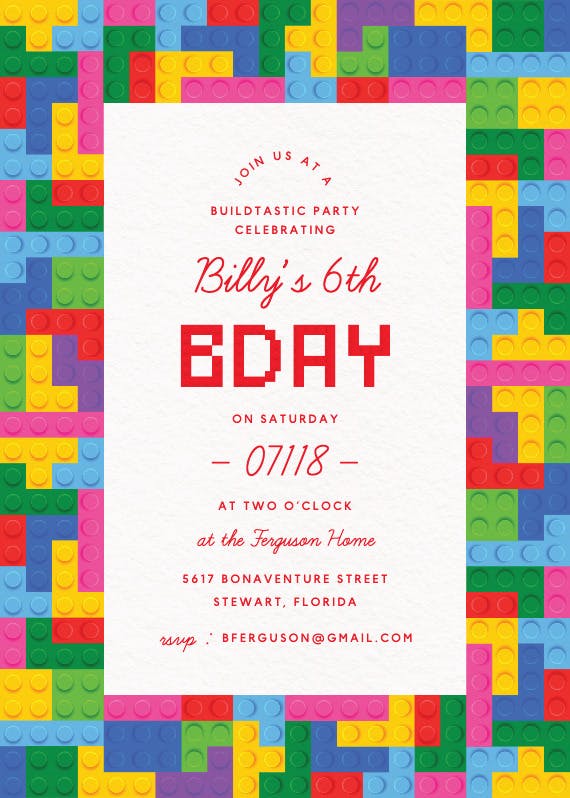 Brilliant blocks - birthday invitation