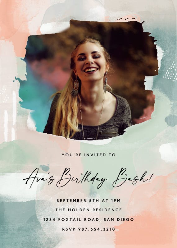 Brush stroke photo - invitación de fiesta de cumpleaños con foto