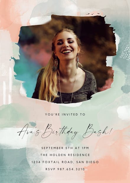 Brush stroke photo - birthday invitation
